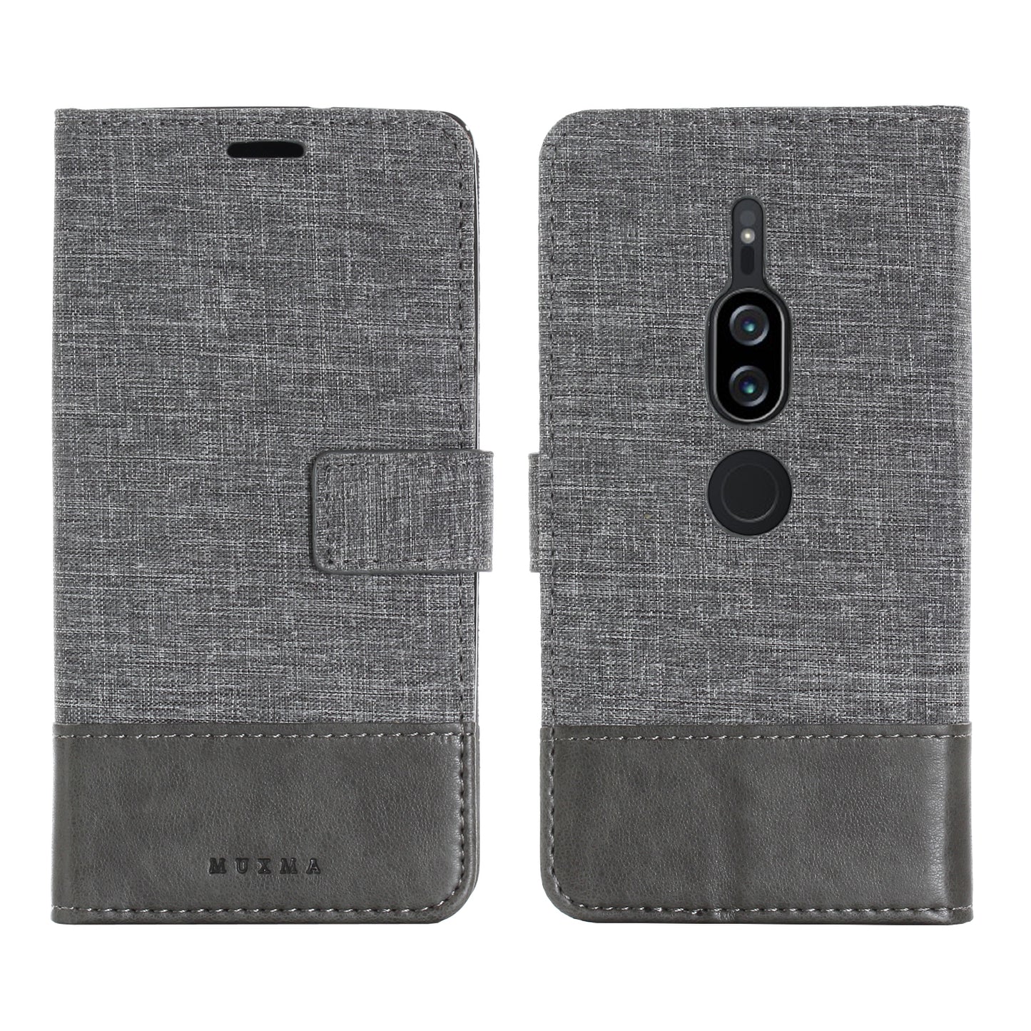 MUXMA PU Leather Canvas Splicing Wallet Stand Case for Sony Xperia XZ2 Premium