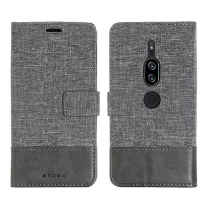 MUXMA PU Leather Canvas Splicing Wallet Stand Case for Sony Xperia XZ2 Premium