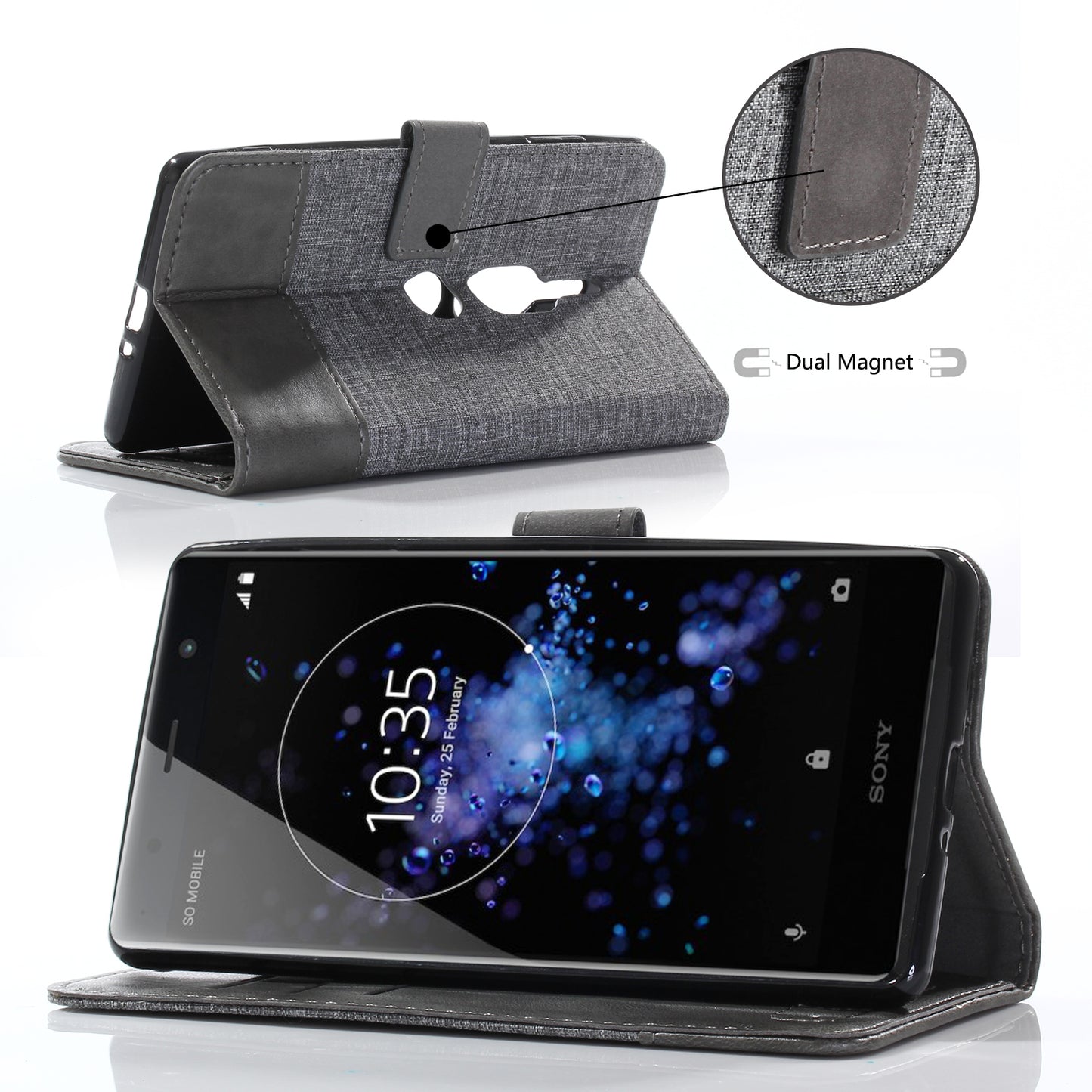 MUXMA PU Leather Canvas Splicing Wallet Stand Case for Sony Xperia XZ2 Premium
