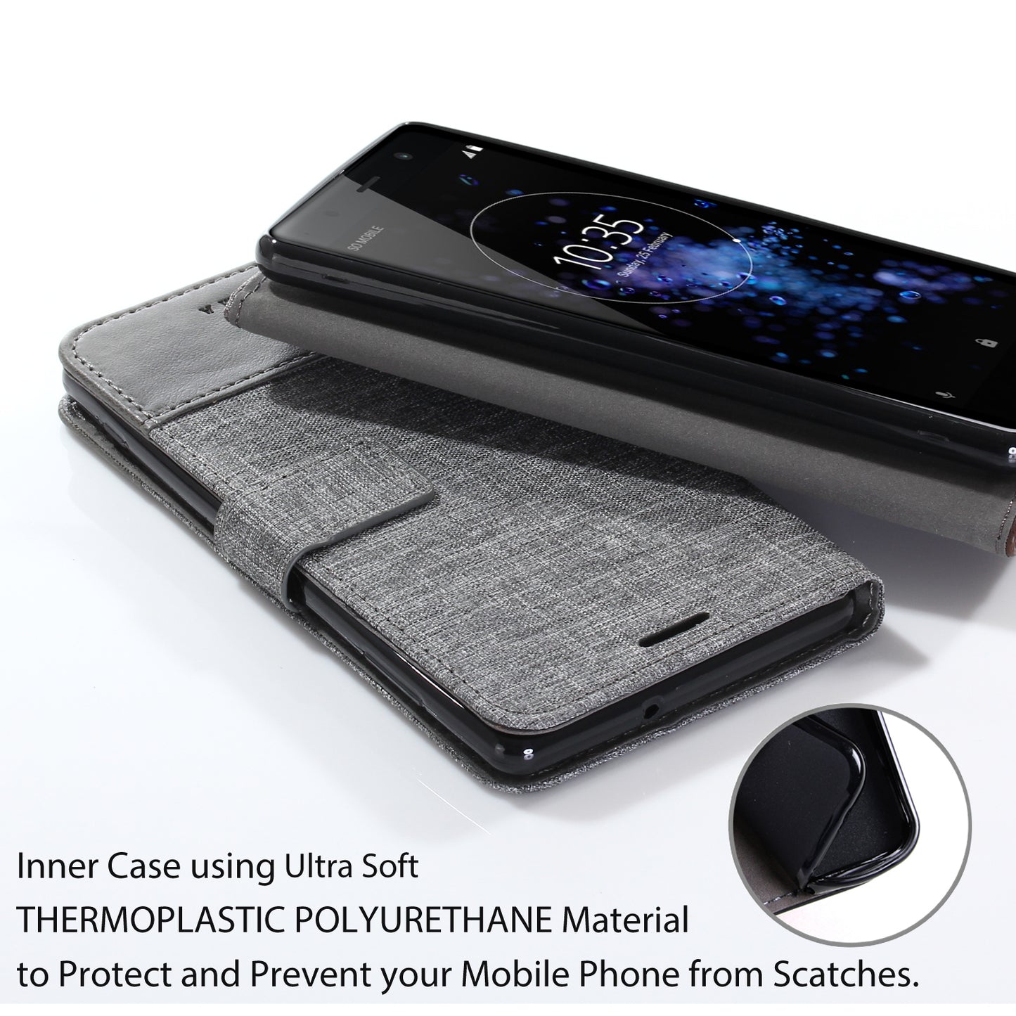 MUXMA PU Leather Canvas Splicing Wallet Stand Case for Sony Xperia XZ2 Premium