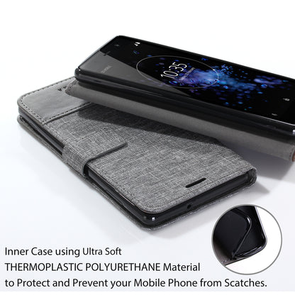 MUXMA PU Leather Canvas Splicing Wallet Stand Case for Sony Xperia XZ2 Premium