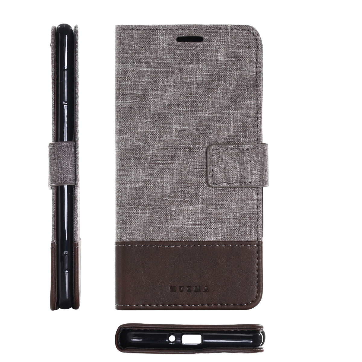 MUXMA PU Leather Canvas Splicing Wallet Stand Case for Sony Xperia XZ2 Premium