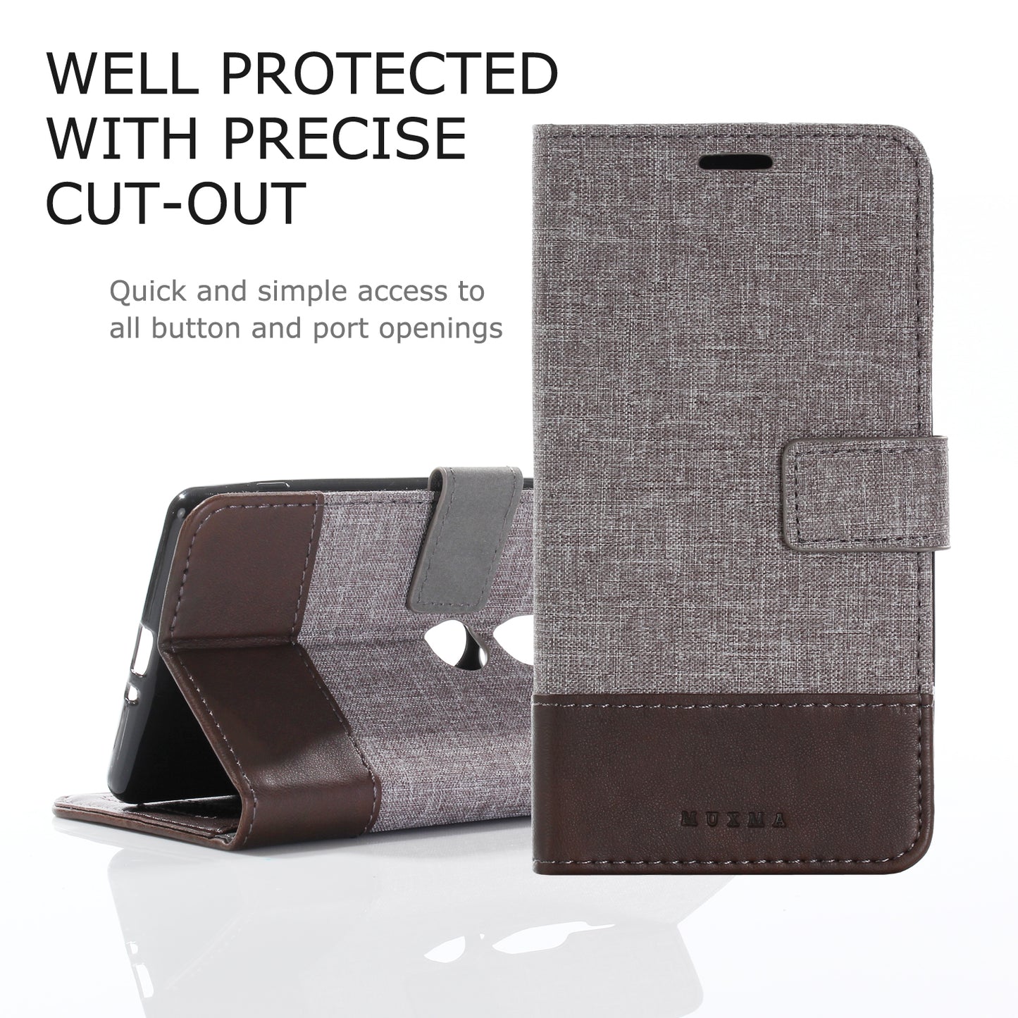 MUXMA PU Leather Canvas Splicing Wallet Stand Case for Sony Xperia XZ2 Premium