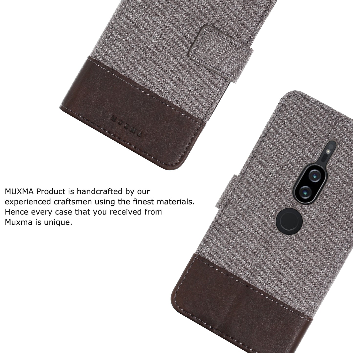 MUXMA PU Leather Canvas Splicing Wallet Stand Case for Sony Xperia XZ2 Premium