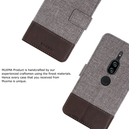MUXMA PU Leather Canvas Splicing Wallet Stand Case for Sony Xperia XZ2 Premium