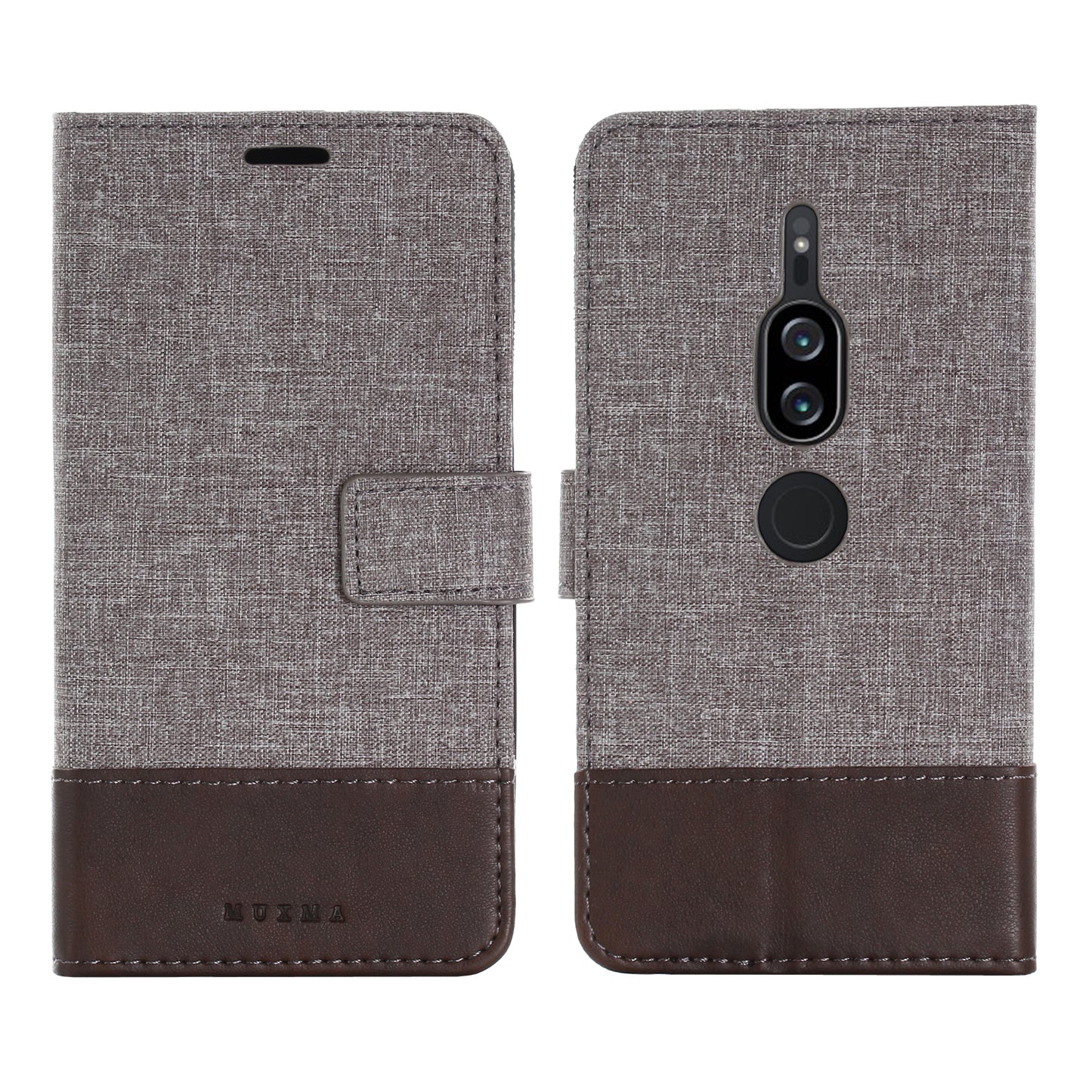MUXMA PU Leather Canvas Splicing Wallet Stand Case for Sony Xperia XZ2 Premium