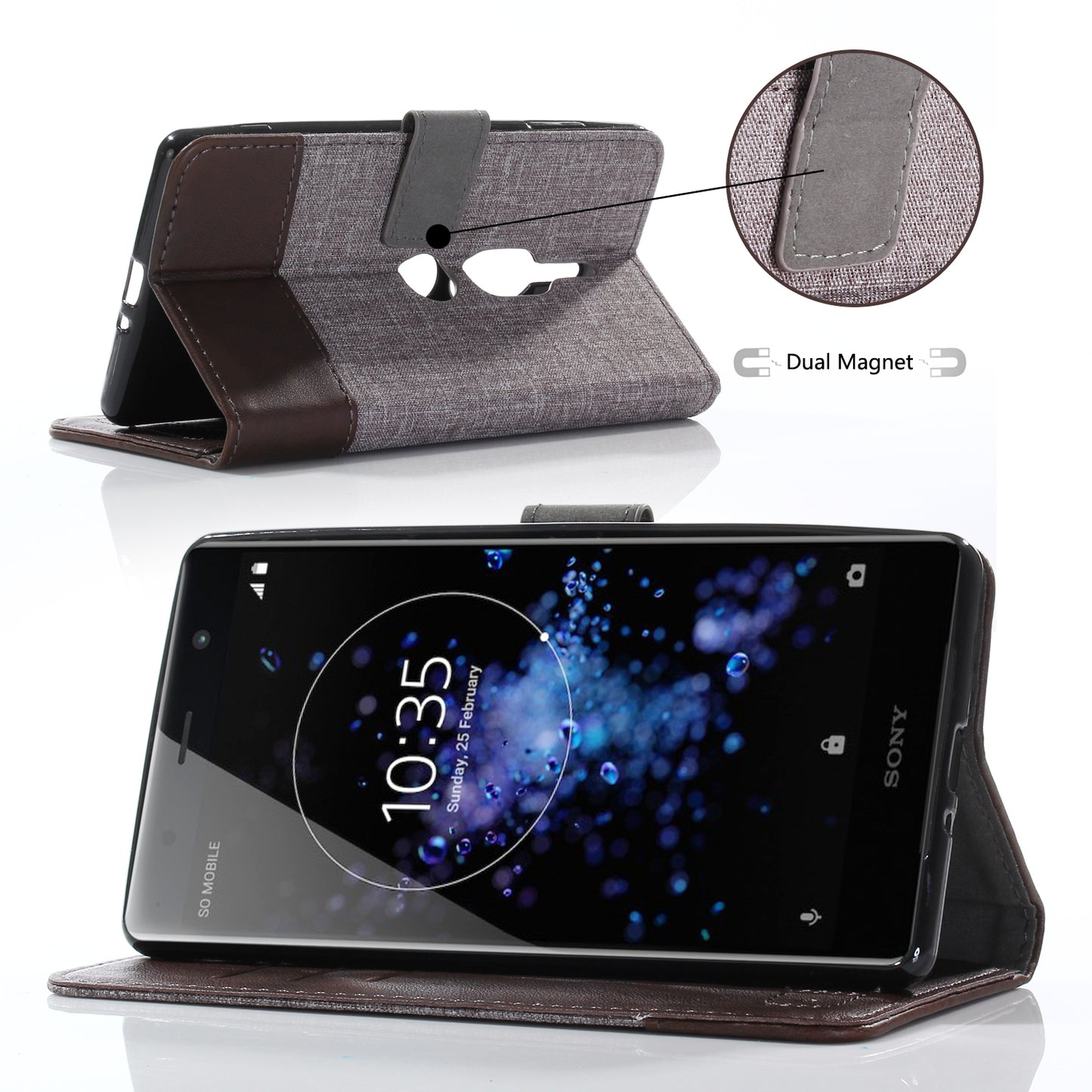 MUXMA PU Leather Canvas Splicing Wallet Stand Case for Sony Xperia XZ2 Premium