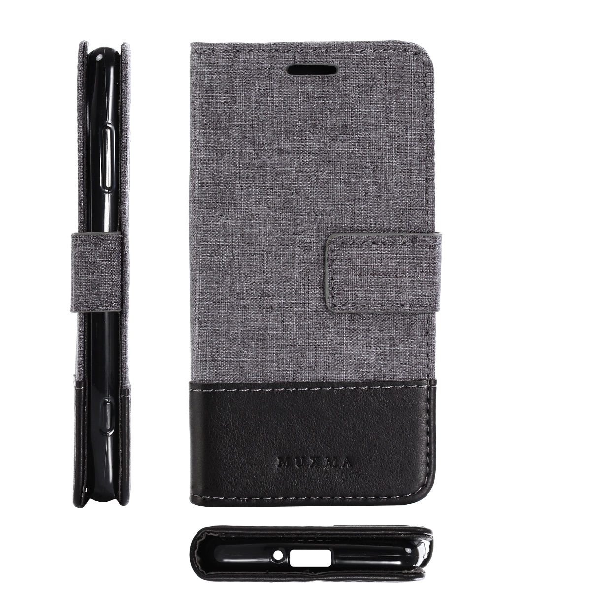 MUXMA for Sony Xperia XZ2 Compact Splicing PU Leather Canvas Wallet Stand Shell