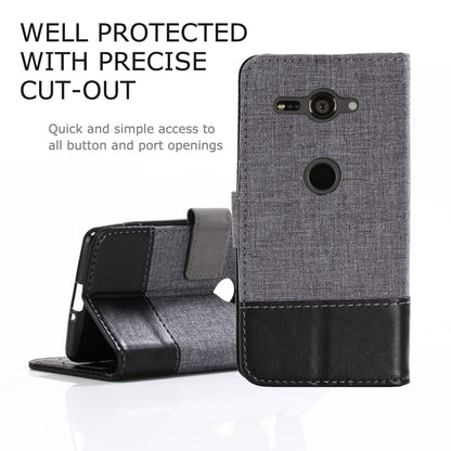 MUXMA for Sony Xperia XZ2 Compact Splicing PU Leather Canvas Wallet Stand Shell