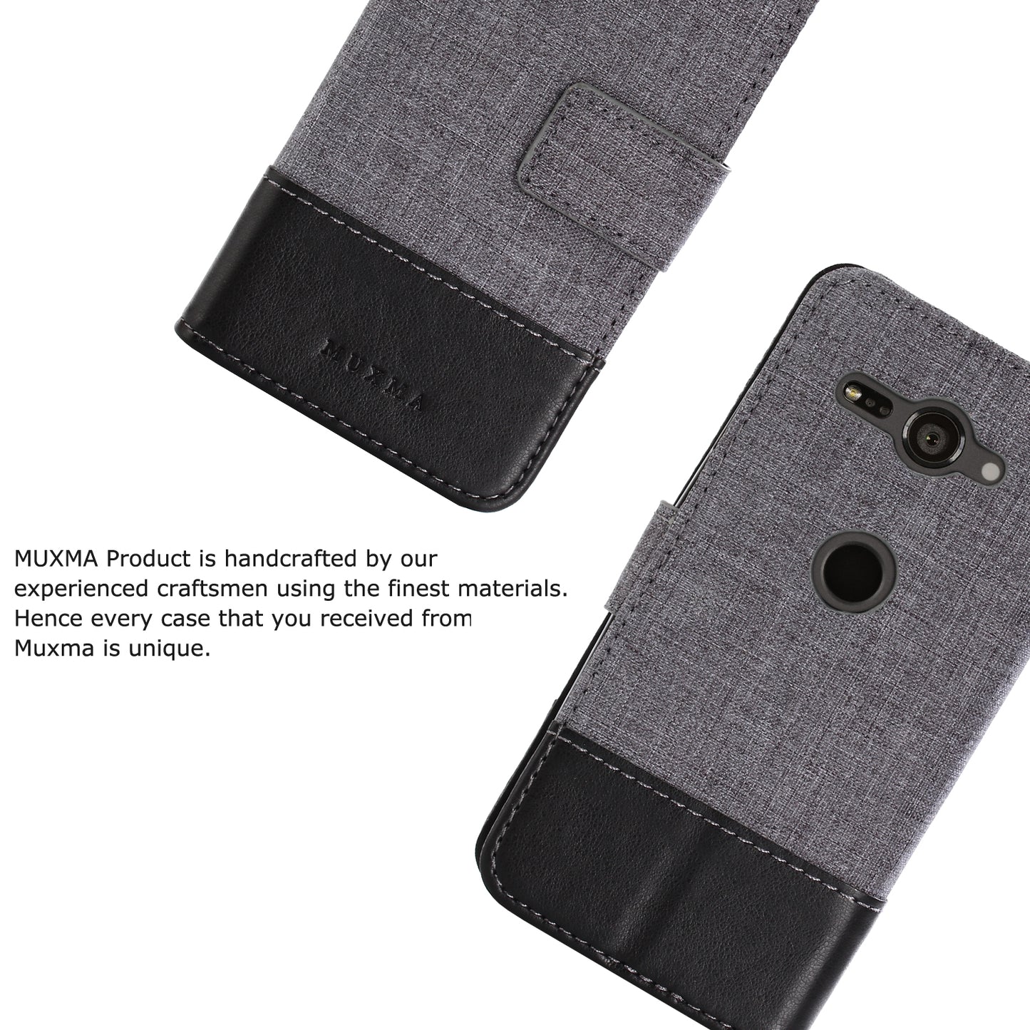 MUXMA for Sony Xperia XZ2 Compact Splicing PU Leather Canvas Wallet Stand Shell