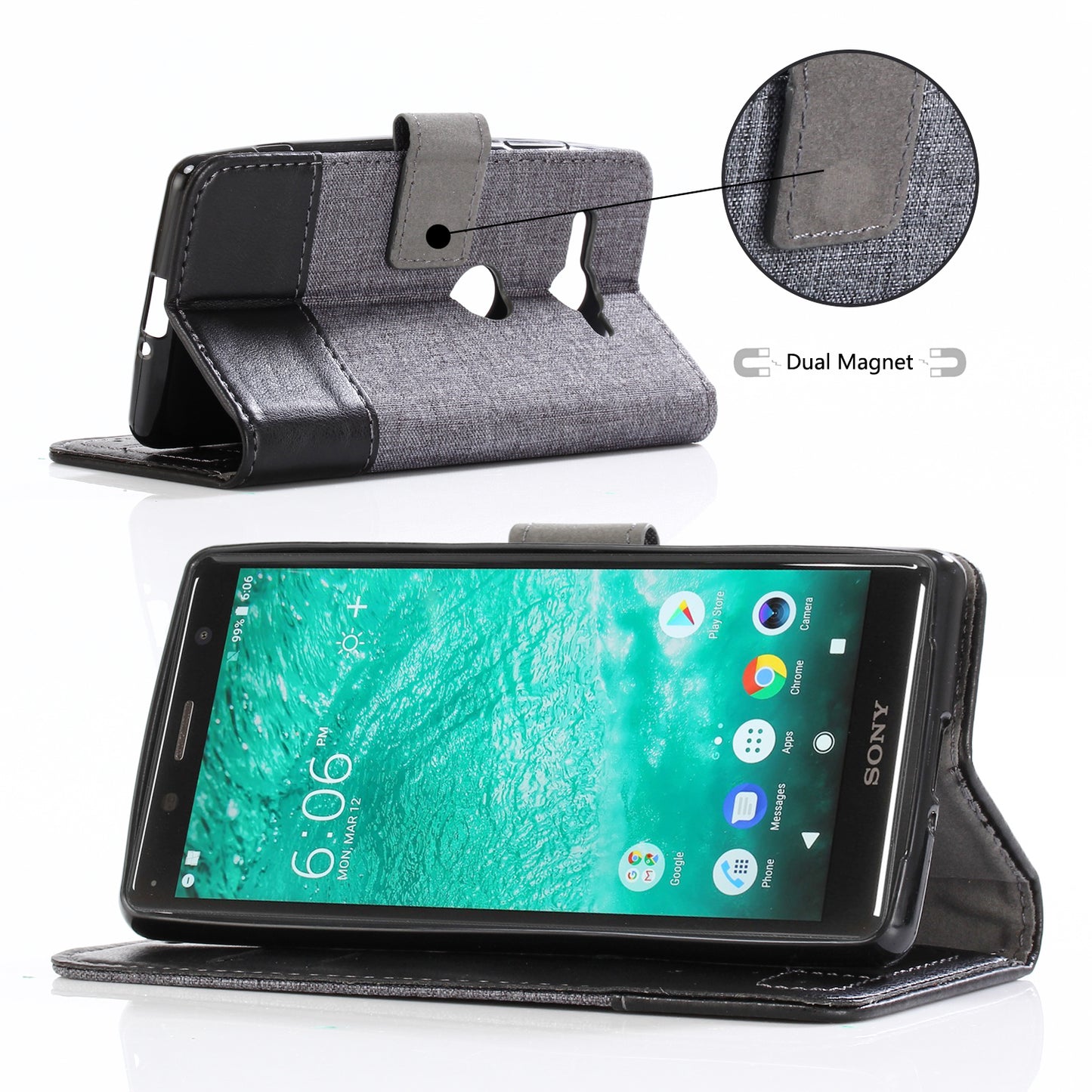 MUXMA for Sony Xperia XZ2 Compact Splicing PU Leather Canvas Wallet Stand Shell