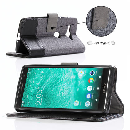 MUXMA for Sony Xperia XZ2 Compact Splicing PU Leather Canvas Wallet Stand Shell
