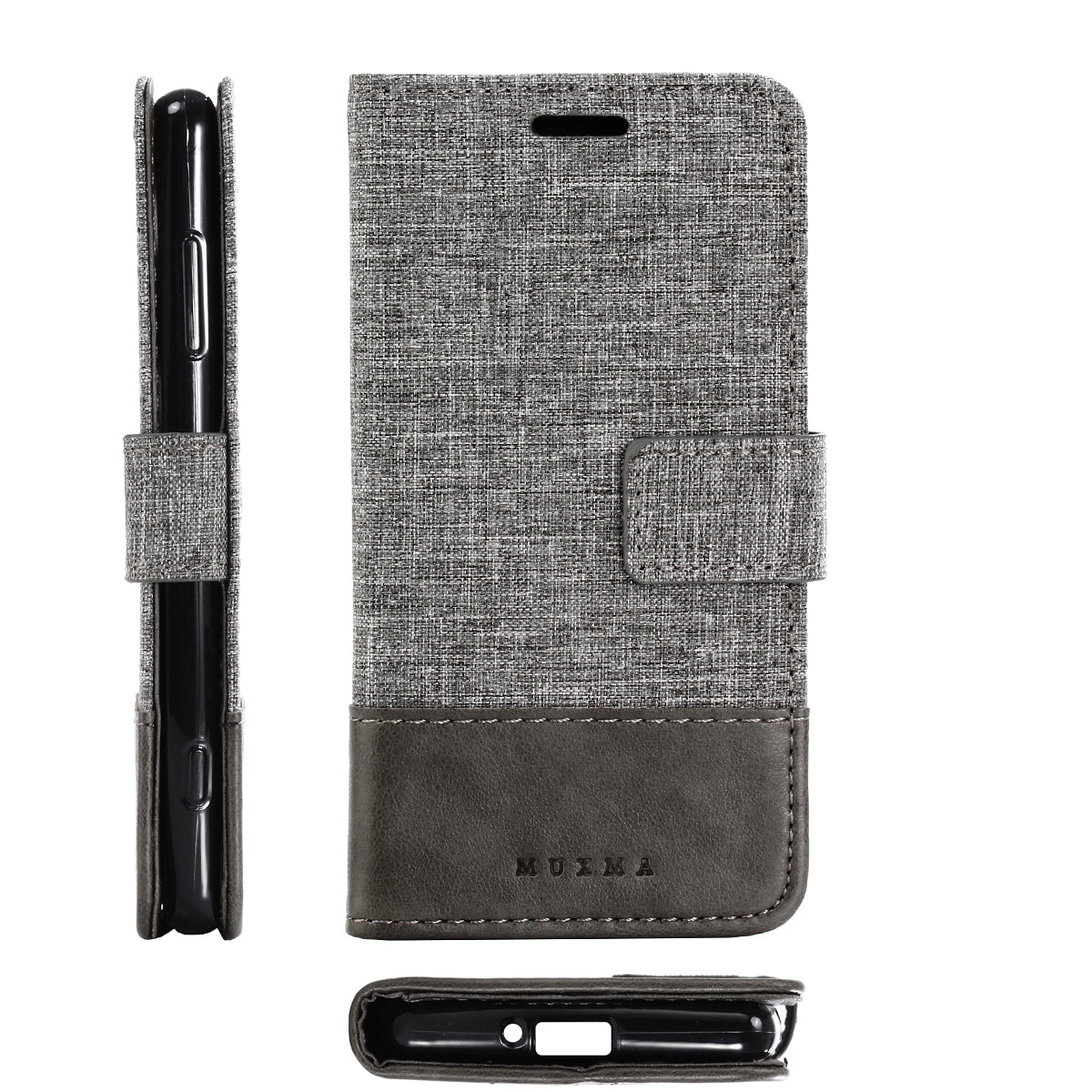 MUXMA for Sony Xperia XZ2 Compact Splicing PU Leather Canvas Wallet Stand Shell