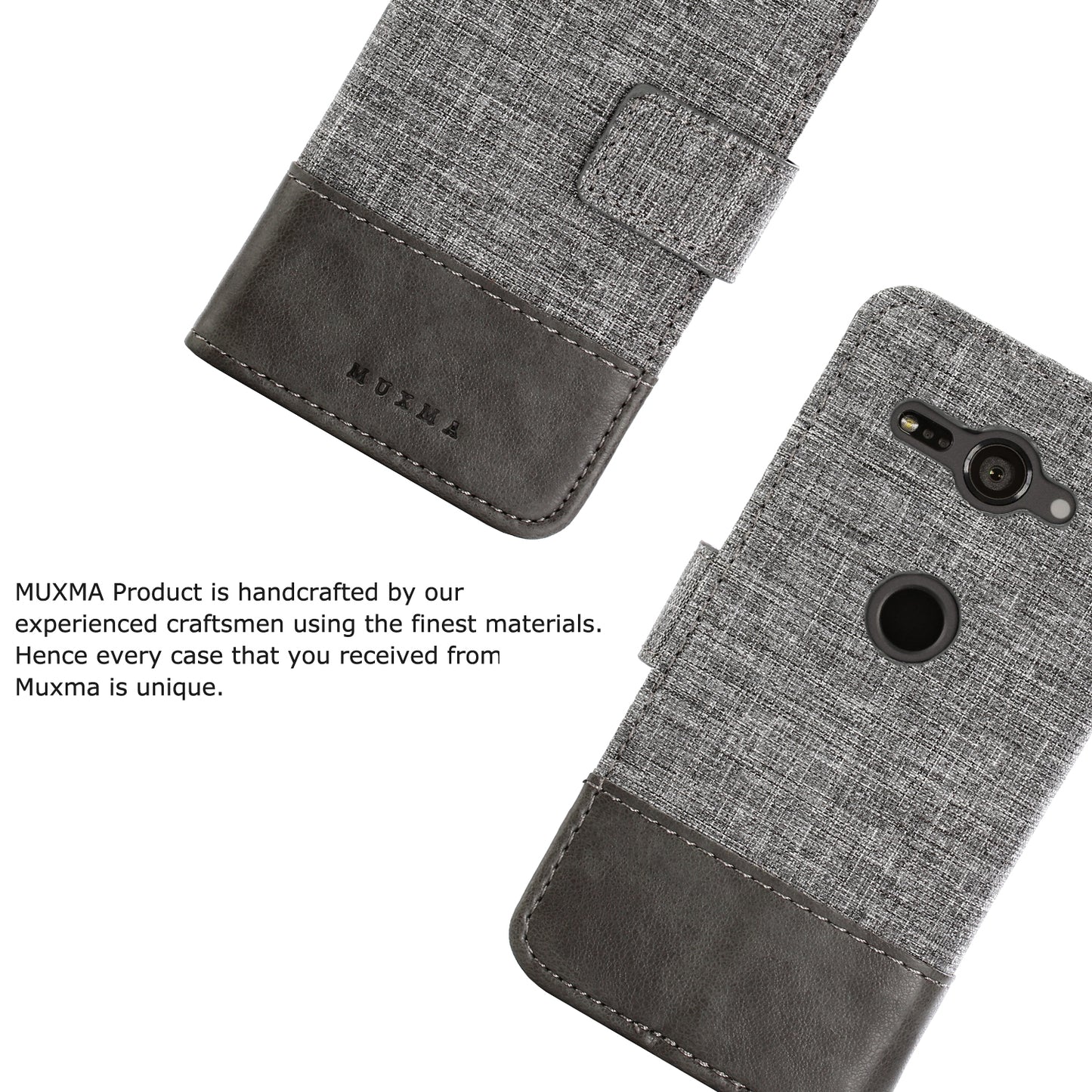 MUXMA for Sony Xperia XZ2 Compact Splicing PU Leather Canvas Wallet Stand Shell