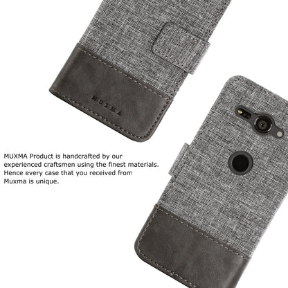 MUXMA for Sony Xperia XZ2 Compact Splicing PU Leather Canvas Wallet Stand Shell