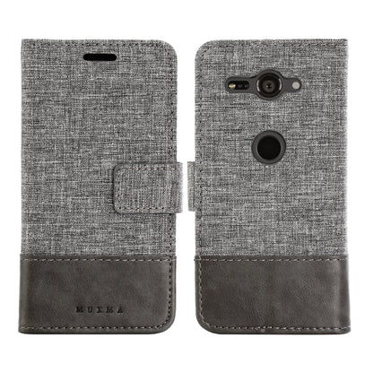 MUXMA for Sony Xperia XZ2 Compact Splicing PU Leather Canvas Wallet Stand Shell