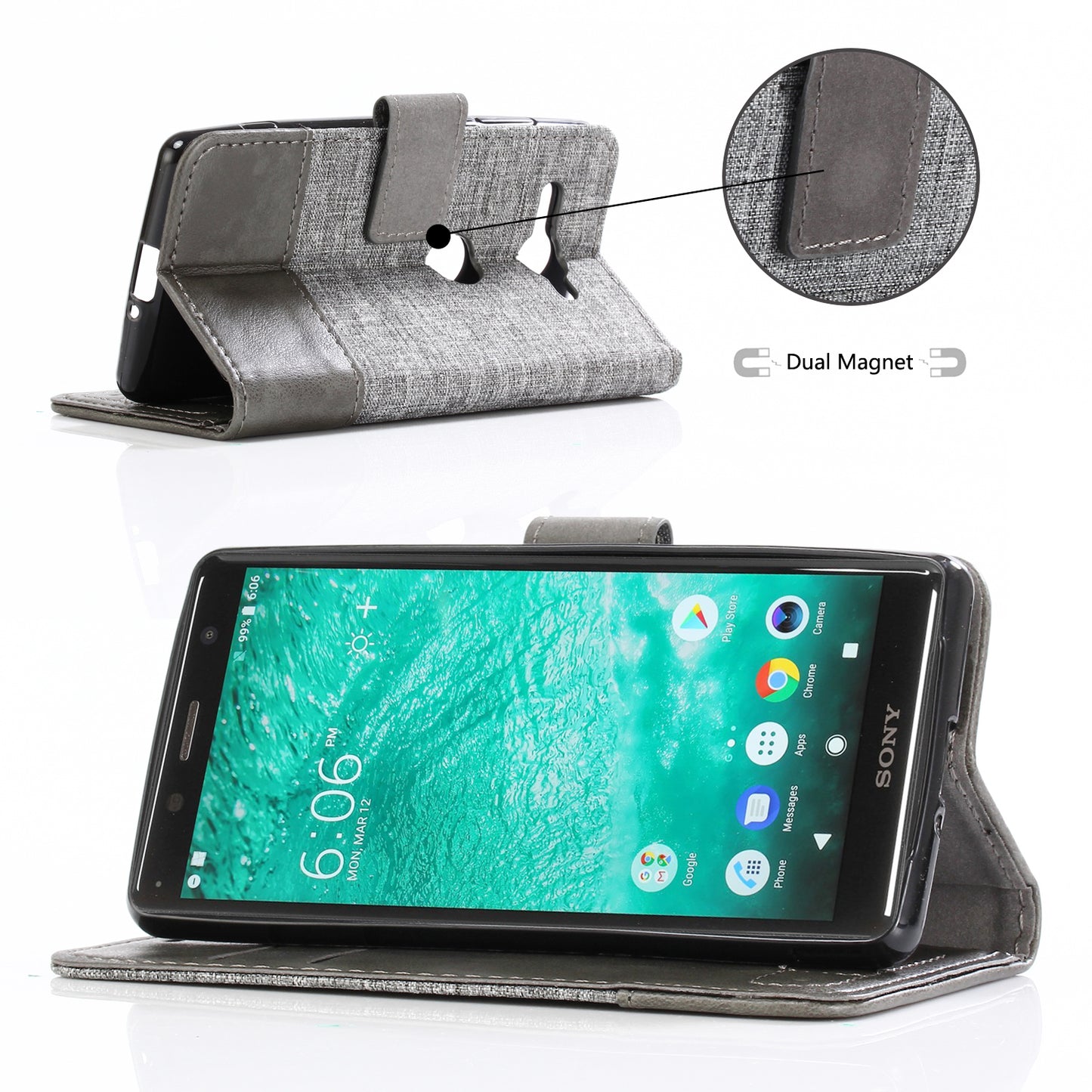 MUXMA for Sony Xperia XZ2 Compact Splicing PU Leather Canvas Wallet Stand Shell
