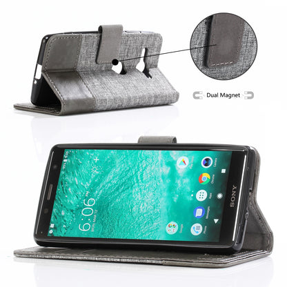MUXMA for Sony Xperia XZ2 Compact Splicing PU Leather Canvas Wallet Stand Shell