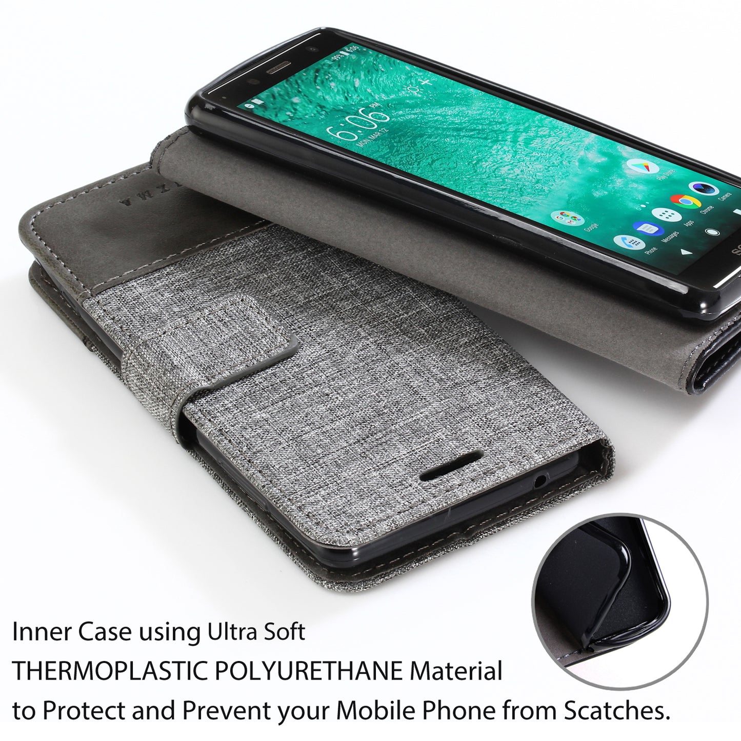 MUXMA for Sony Xperia XZ2 Compact Splicing PU Leather Canvas Wallet Stand Shell