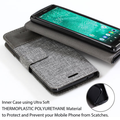 MUXMA for Sony Xperia XZ2 Compact Splicing PU Leather Canvas Wallet Stand Shell