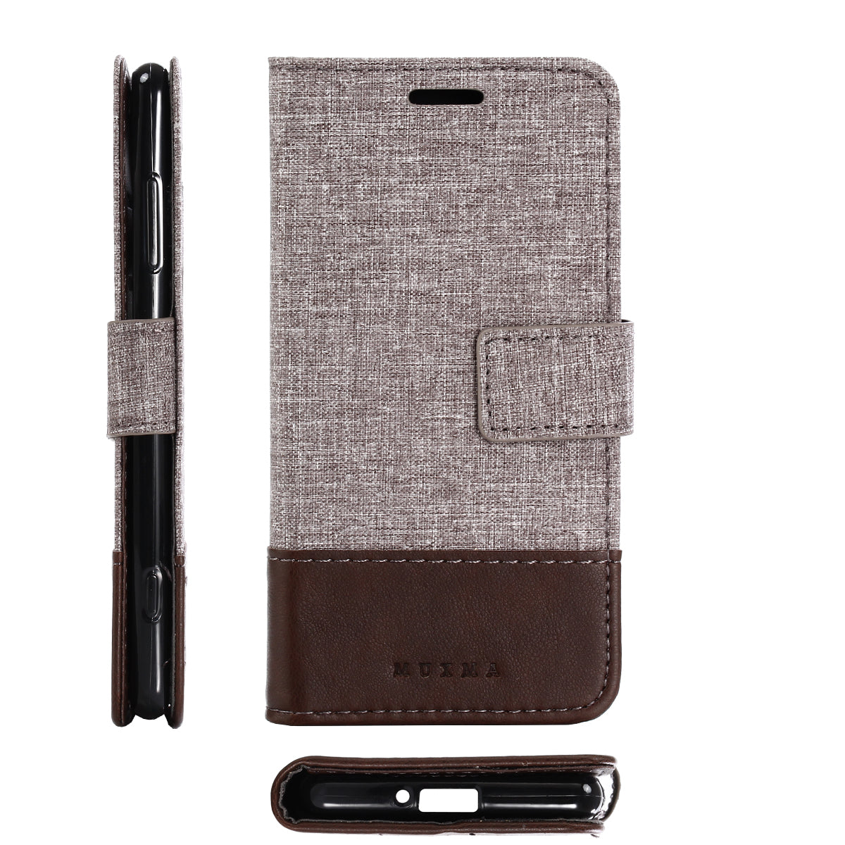 MUXMA for Sony Xperia XZ2 Compact Splicing PU Leather Canvas Wallet Stand Shell