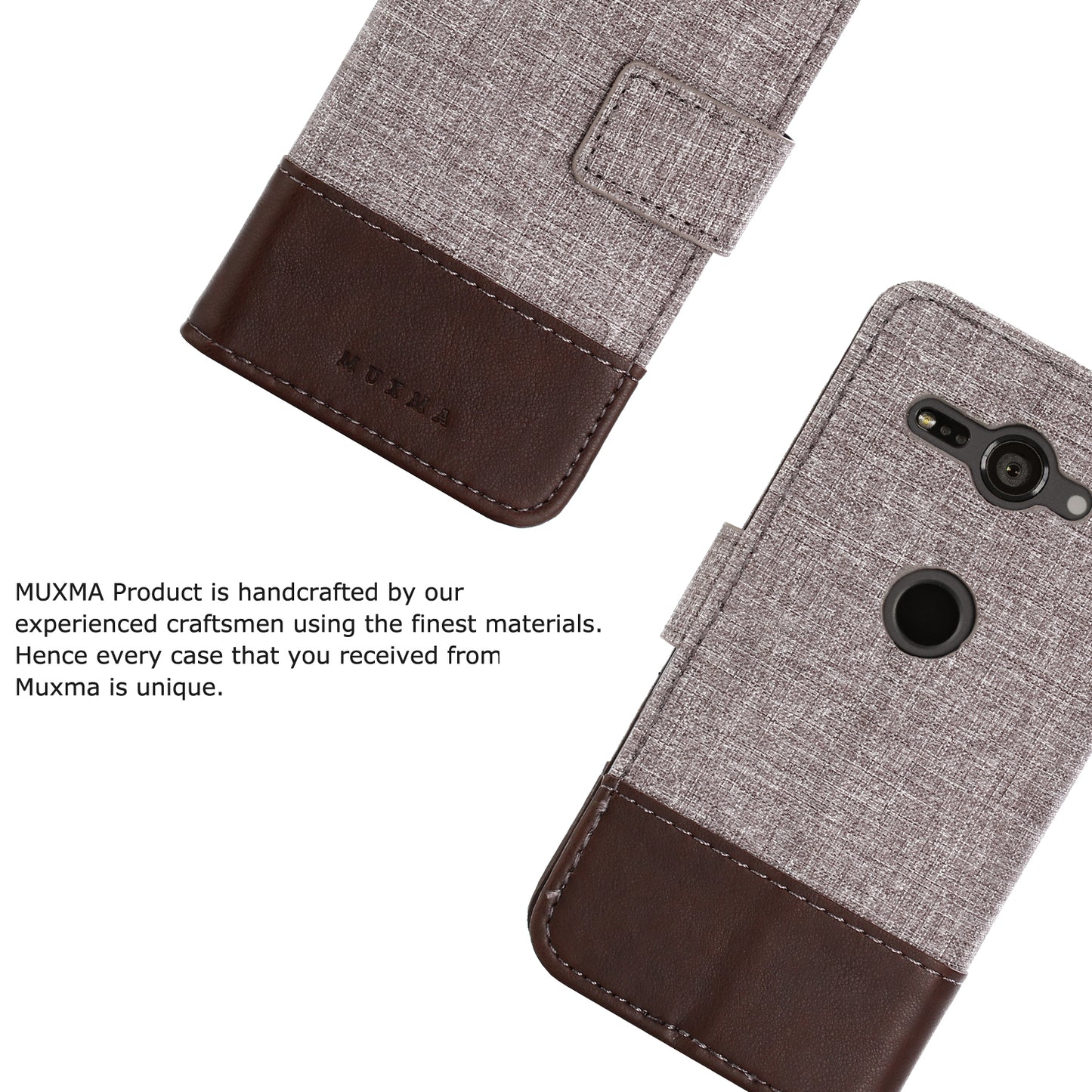 MUXMA for Sony Xperia XZ2 Compact Splicing PU Leather Canvas Wallet Stand Shell