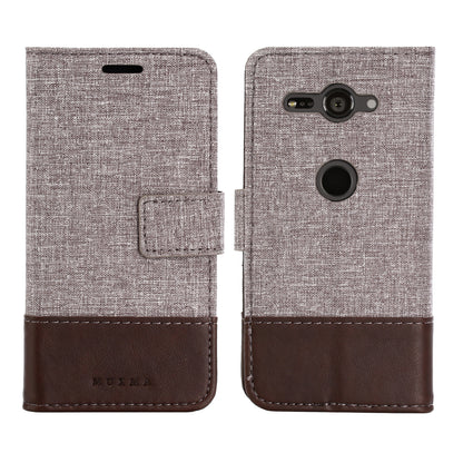 MUXMA for Sony Xperia XZ2 Compact Splicing PU Leather Canvas Wallet Stand Shell