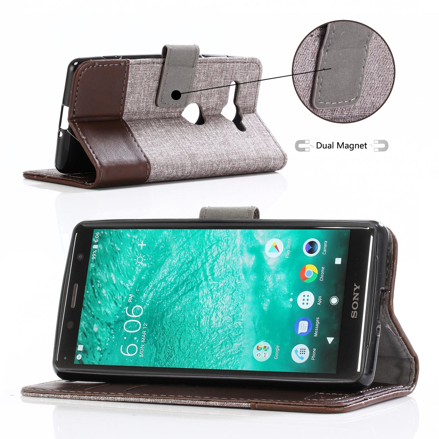 MUXMA for Sony Xperia XZ2 Compact Splicing PU Leather Canvas Wallet Stand Shell