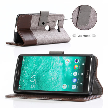 MUXMA for Sony Xperia XZ2 Compact Splicing PU Leather Canvas Wallet Stand Shell