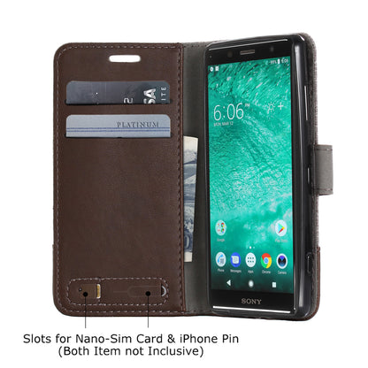 MUXMA for Sony Xperia XZ2 Compact Splicing PU Leather Canvas Wallet Stand Shell