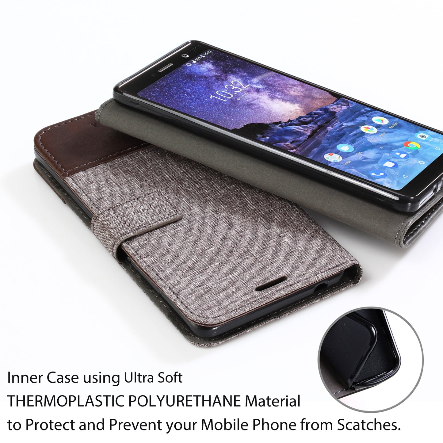 MUXMA for Sony Xperia XZ2 Compact Splicing PU Leather Canvas Wallet Stand Shell