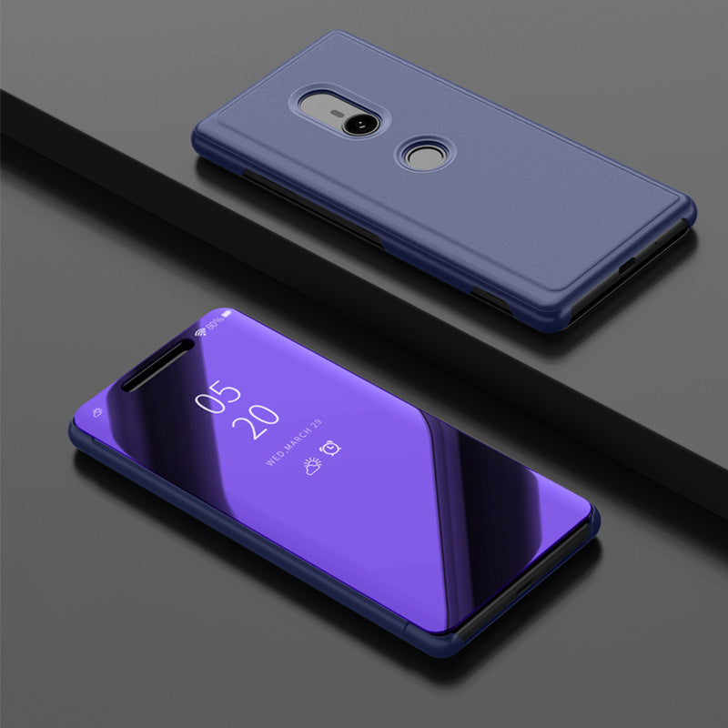 Leather Case for Sony Xperia XZ3 [Plated Mirror Surface] [View Window] [Stand]