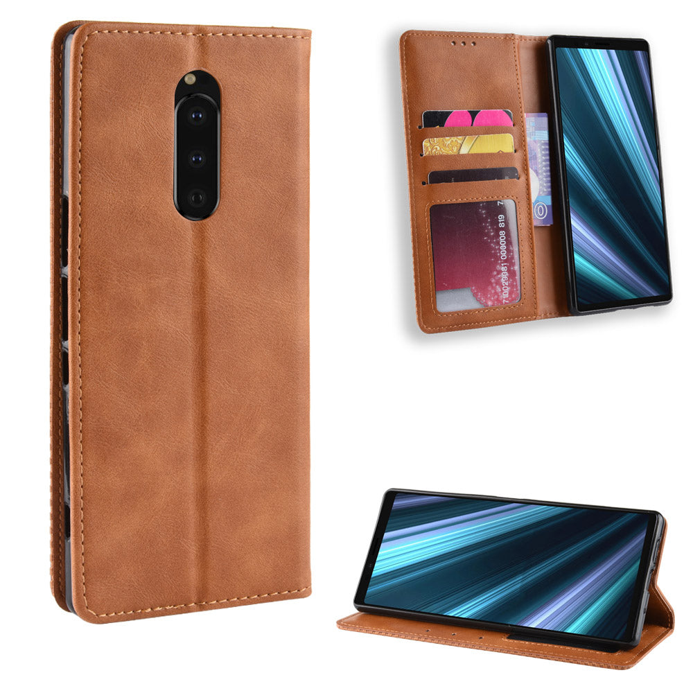 Vintage Style Leather Wallet Case for Sony Xperia 1