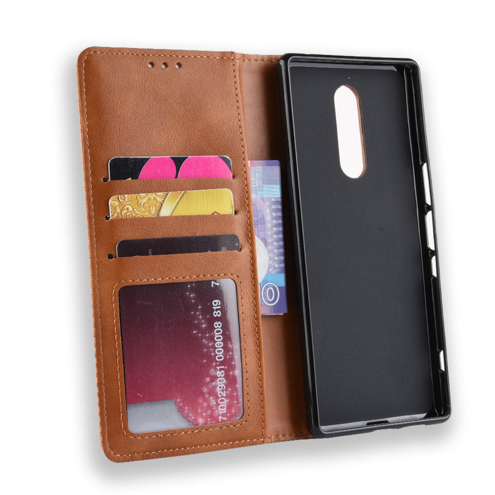 Vintage Style Leather Wallet Case for Sony Xperia 1