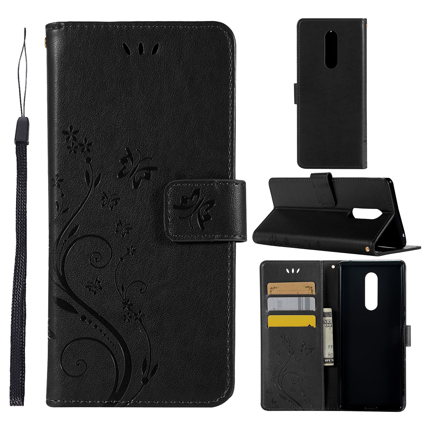 Imprint Butterfly Flower Leather Wallet Case for Sony Xperia 1