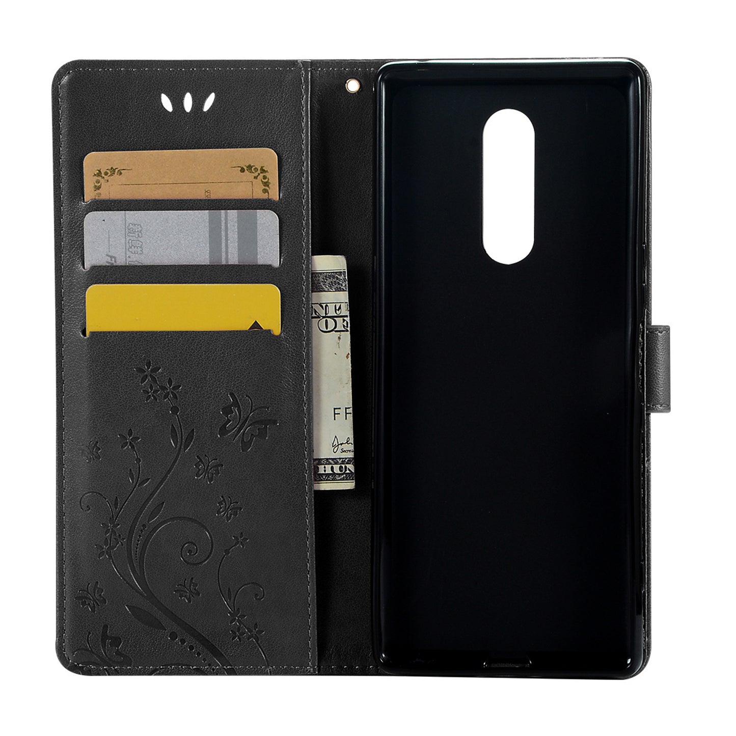 Imprint Butterfly Flower Leather Wallet Case for Sony Xperia 1