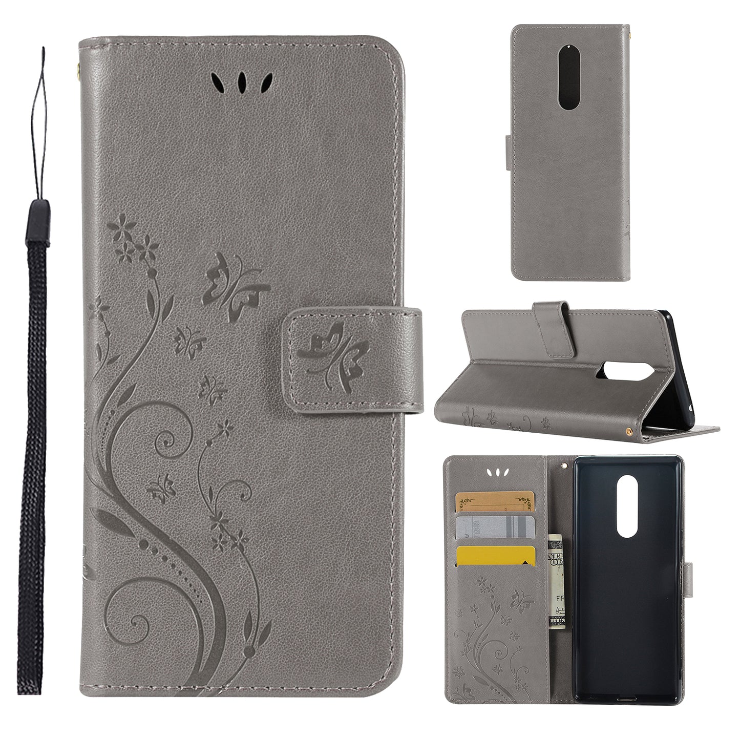 Imprint Butterfly Flower Leather Wallet Case for Sony Xperia 1