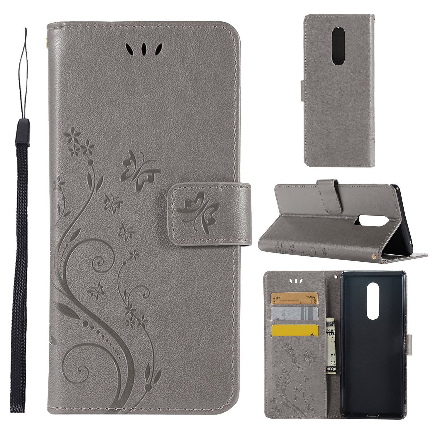 Imprint Butterfly Flower Leather Wallet Case for Sony Xperia 1