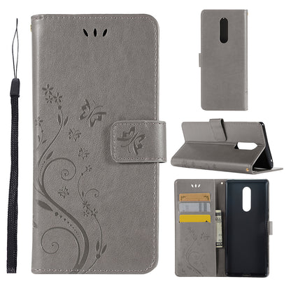 Imprint Butterfly Flower Leather Wallet Case for Sony Xperia 1
