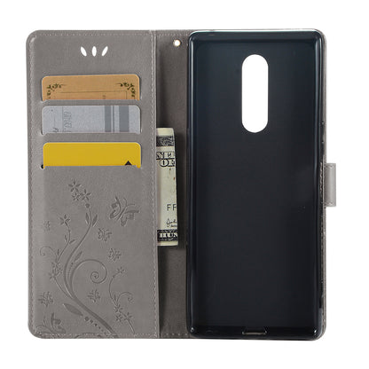 Imprint Butterfly Flower Leather Wallet Case for Sony Xperia 1
