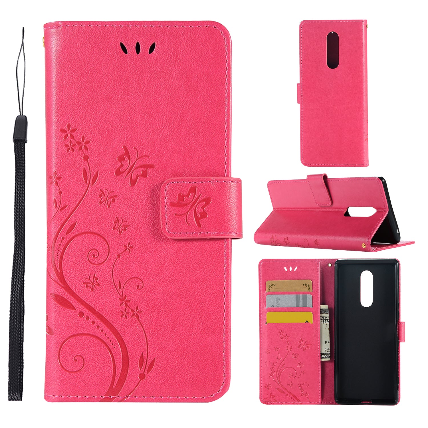 Imprint Butterfly Flower Leather Wallet Case for Sony Xperia 1