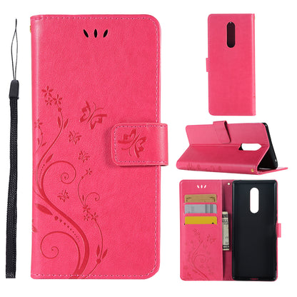 Imprint Butterfly Flower Leather Wallet Case for Sony Xperia 1