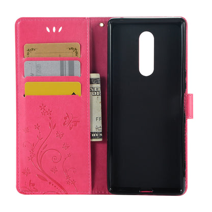 Imprint Butterfly Flower Leather Wallet Case for Sony Xperia 1