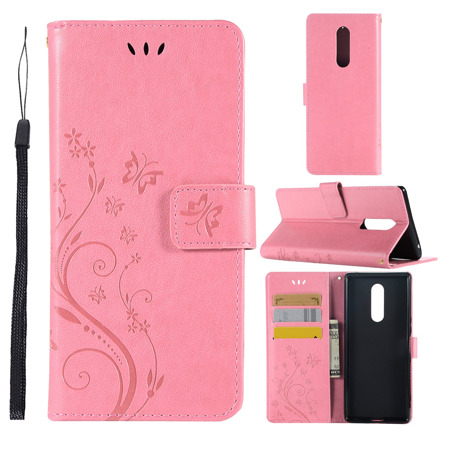 Imprint Butterfly Flower Leather Wallet Case for Sony Xperia 1