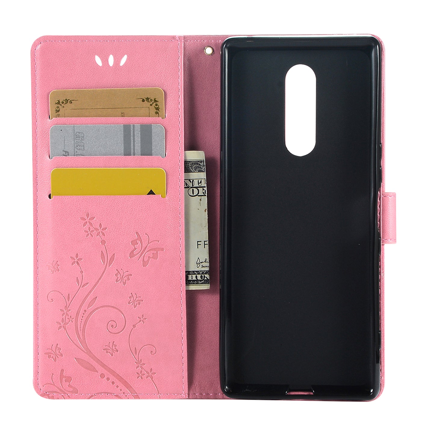 Imprint Butterfly Flower Leather Wallet Case for Sony Xperia 1