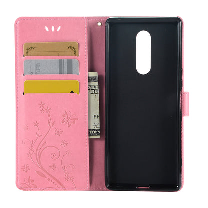 Imprint Butterfly Flower Leather Wallet Case for Sony Xperia 1