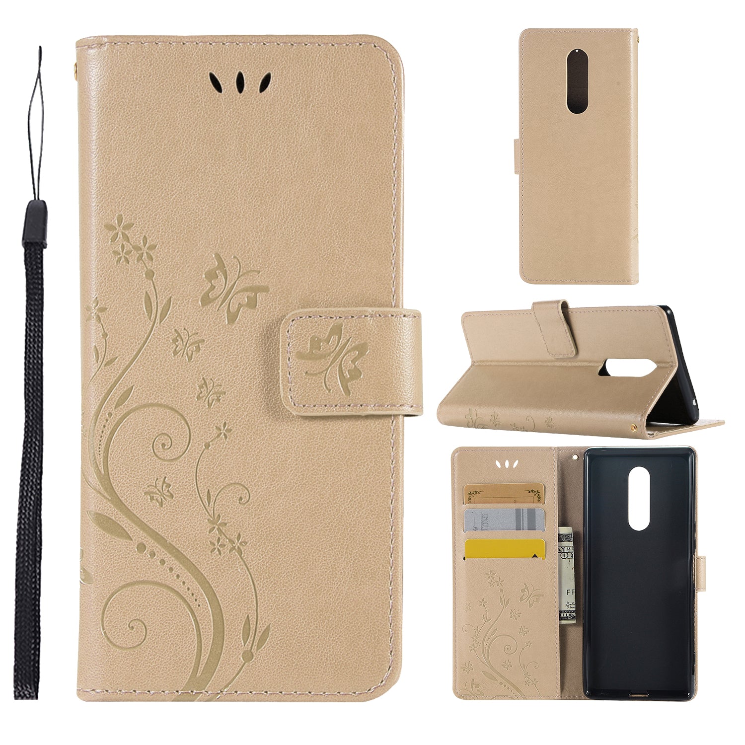 Imprint Butterfly Flower Leather Wallet Case for Sony Xperia 1