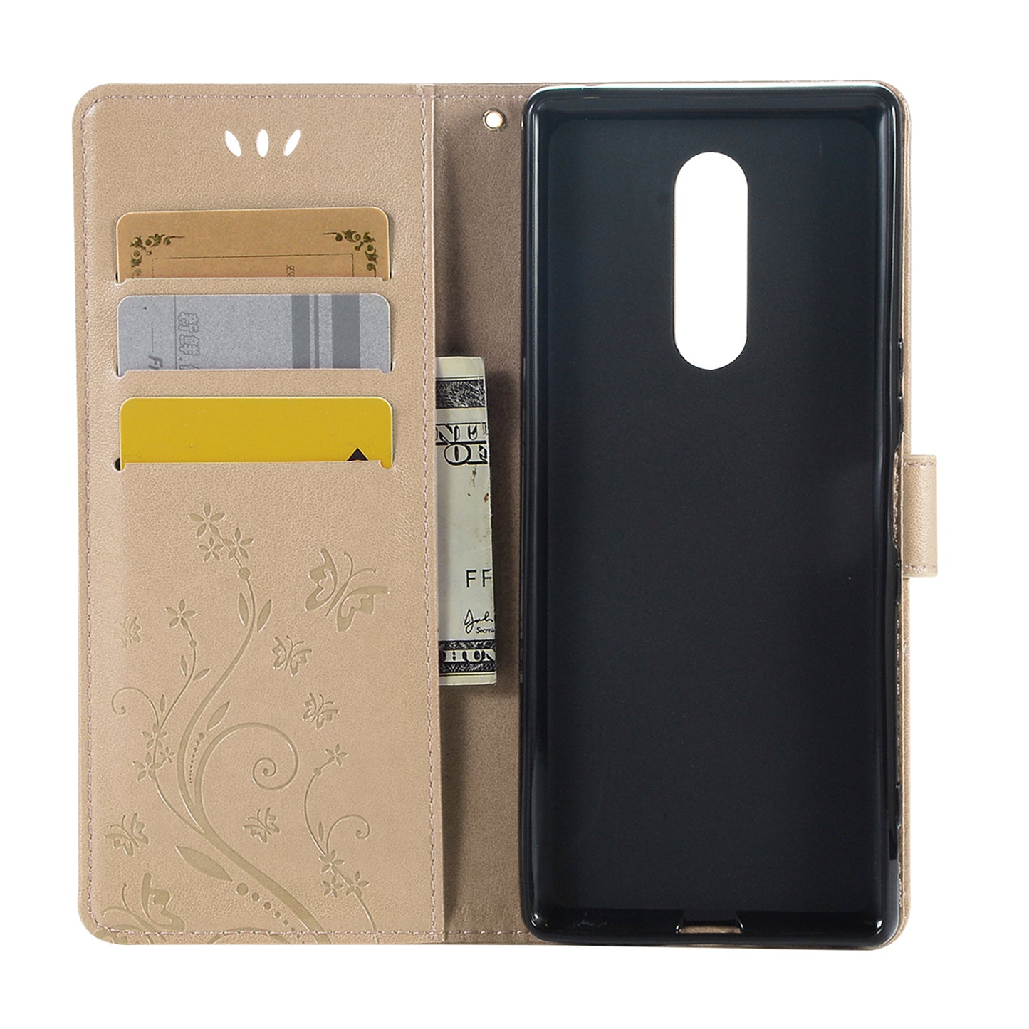 Imprint Butterfly Flower Leather Wallet Case for Sony Xperia 1