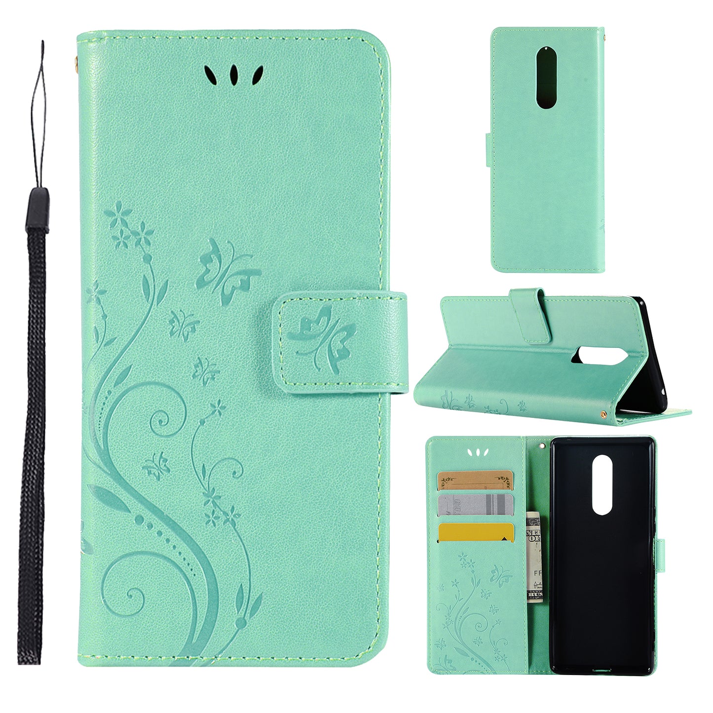 Imprint Butterfly Flower Leather Wallet Case for Sony Xperia 1