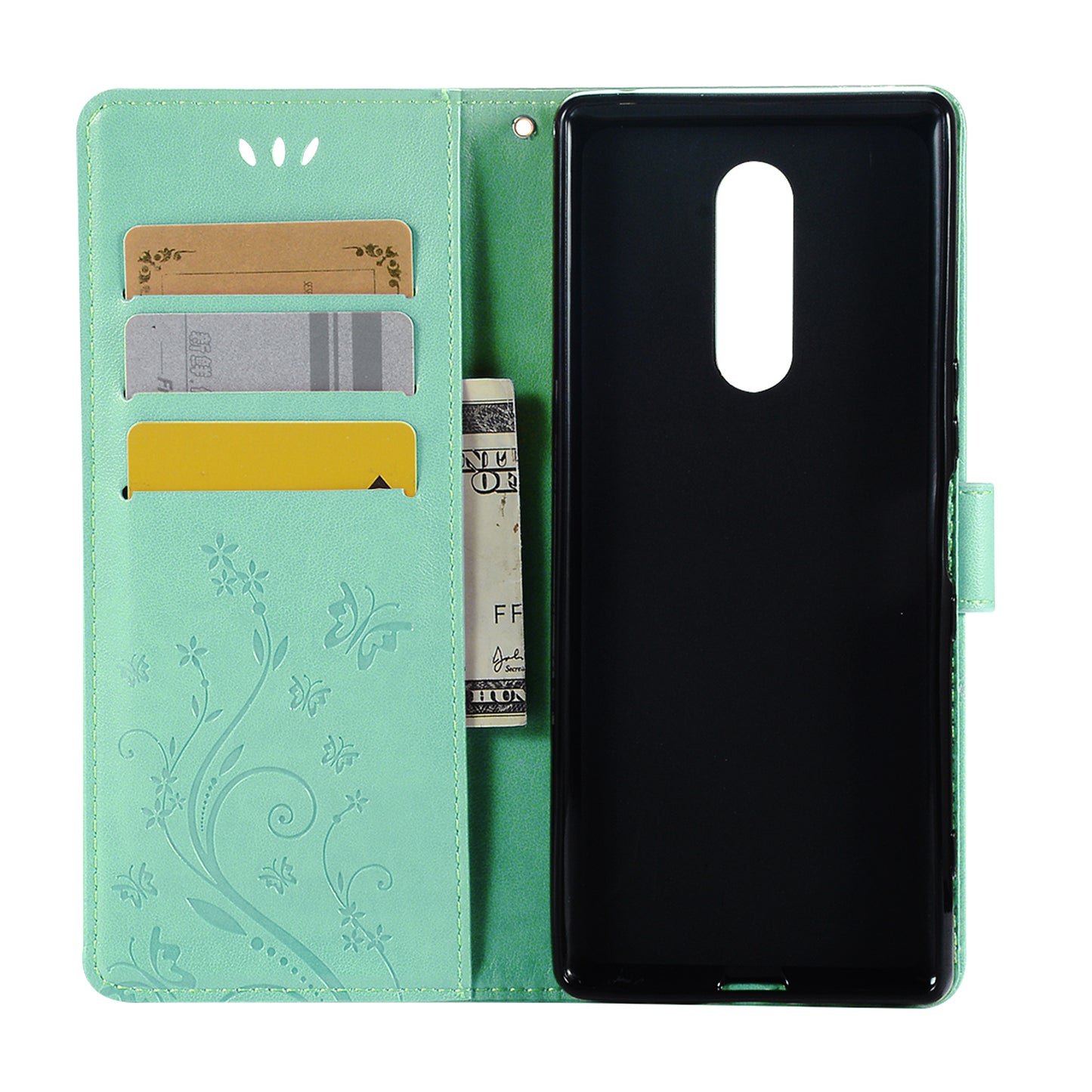 Imprint Butterfly Flower Leather Wallet Case for Sony Xperia 1